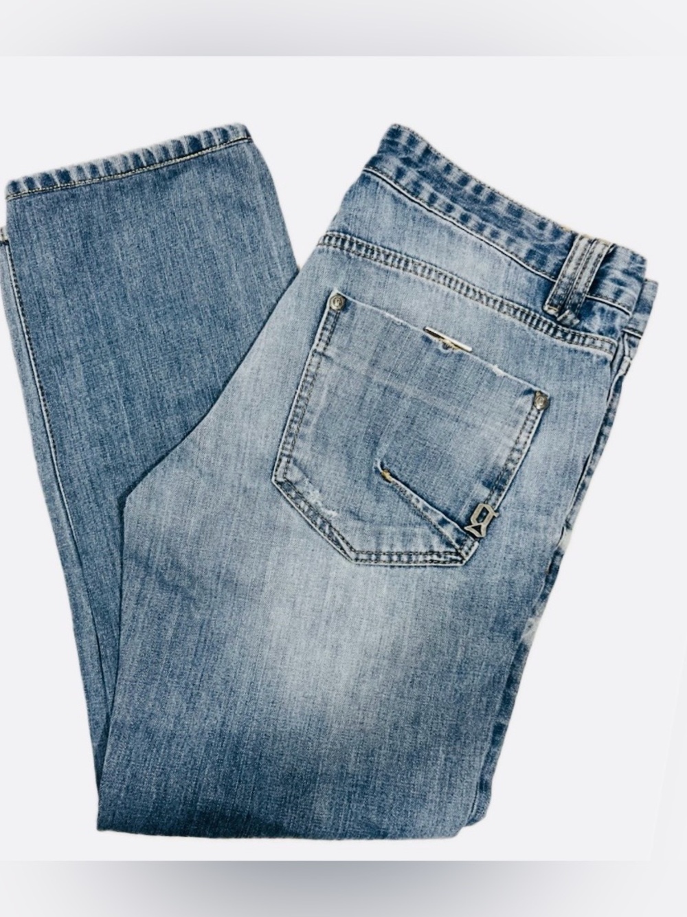 John Galliano Light Blue Straight Distressed Jeans Size W36 L29 Price $160